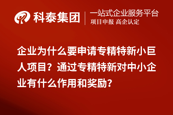 企業(yè)為什么要申請專精特新小巨人項目？通過專精特新對中小企業(yè)有什么作用和獎勵？