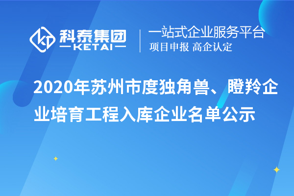 2020年蘇州市度獨(dú)角獸、瞪羚企業(yè)培育工程入庫(kù)企業(yè)名單公示