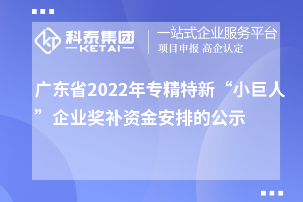 廣東省2022年專精特新“小巨人”企業(yè)獎補(bǔ)資金安排的公示