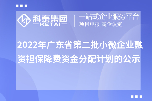 2022年廣東省第二批小微企業(yè)融資擔(dān)保降費資金分配計劃的公示