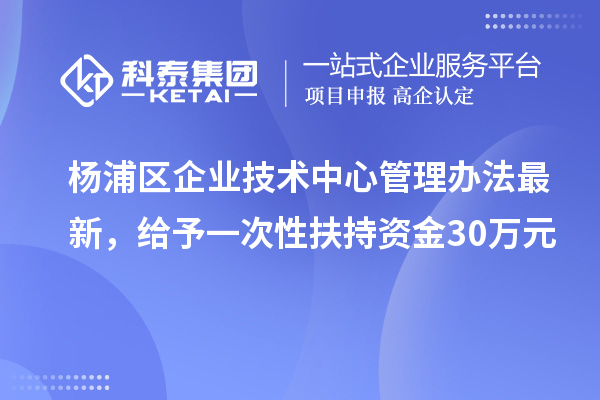 楊浦區(qū)企業(yè)技術(shù)中心管理辦法最新，給予一次性扶持資金30萬元