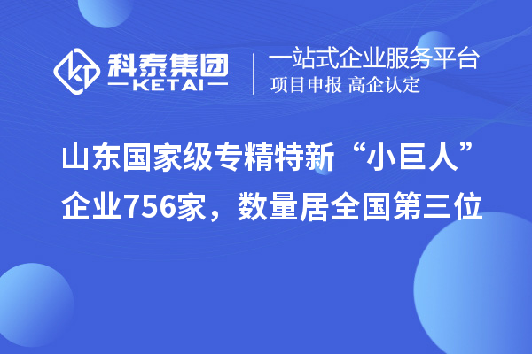 山東國家級(jí)專精特新“小巨人”企業(yè)756家，數(shù)量居全國第三位
