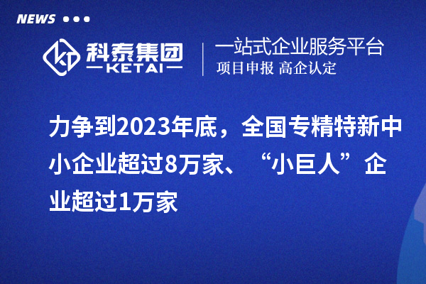 力爭(zhēng)到2023年底，全國(guó)專(zhuān)精特新中小企業(yè)超過(guò)8萬(wàn)家、“小巨人”企業(yè)超過(guò)1萬(wàn)家