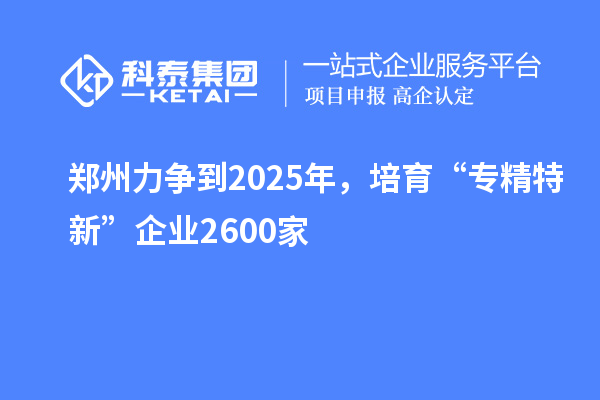 鄭州力爭到2025年，培育“專精特新”企業(yè)2600家