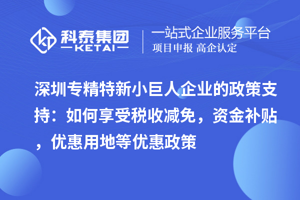 深圳專精特新小巨人企業(yè)的政策支持：如何享受稅收減免，資金補貼，優(yōu)惠用地等優(yōu)惠政策