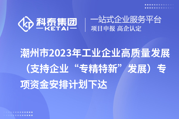 潮州市2023年工業(yè)企業(yè)高質(zhì)量發(fā)展（支持企業(yè)“專精特新”發(fā)展）專項(xiàng)資金安排計(jì)劃下達(dá)