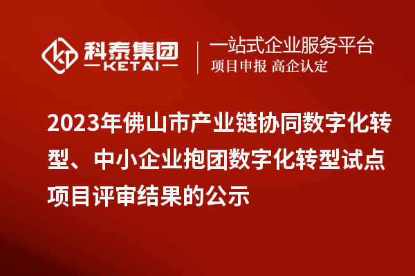 2023年佛山市產(chǎn)業(yè)鏈協(xié)同數(shù)字化轉型、中小企業(yè)抱團數(shù)字化轉型試點項目評審結果的公示
