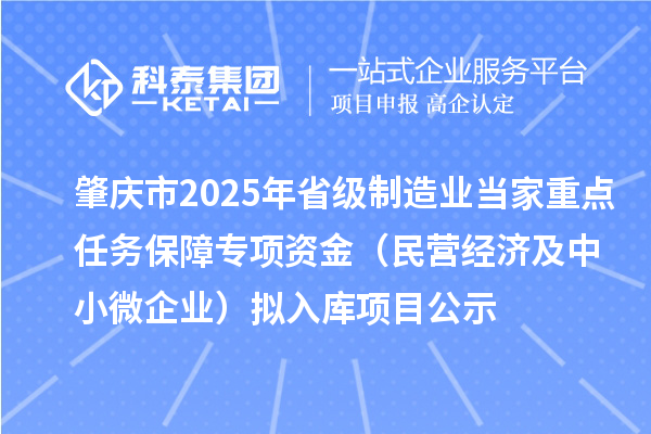 肇慶市2025年省級制造業(yè)當(dāng)家重點(diǎn)任務(wù)保障專項(xiàng)資金(民營經(jīng)濟(jì)及中小微企業(yè))擬入庫項(xiàng)目公示