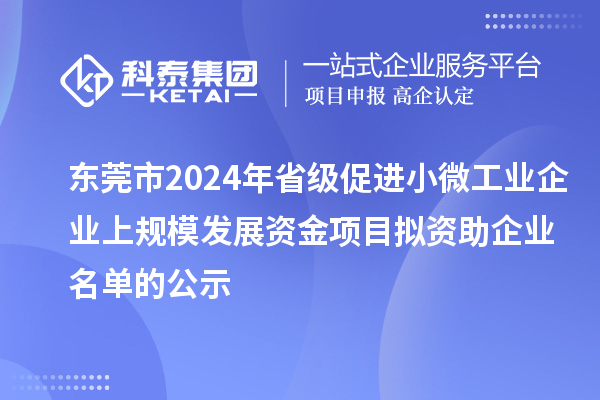 東莞市2024年省級促進小微工業(yè)企業(yè)上規(guī)模發(fā)展資金項目擬資助企業(yè)名單的公示