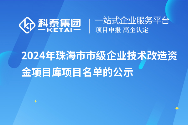 2024年珠海市市級(jí)企業(yè)技術(shù)改造資金項(xiàng)目庫(kù)項(xiàng)目名單的公示