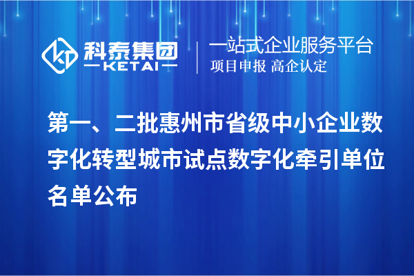 第一、二批惠州市省級(jí)中小企業(yè)數(shù)字化轉(zhuǎn)型城市試點(diǎn)數(shù)字化牽引單位名單公布