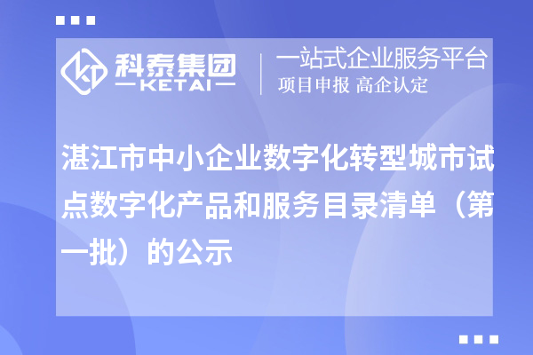 湛江市中小企業(yè)數字化轉型城市試點數字化產品和服務目錄清單(第一批)的公示