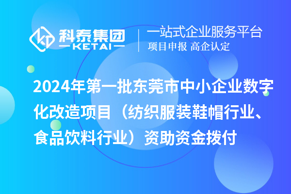 2024年第一批東莞市中小企業(yè)數(shù)字化轉型城市試點專項資金中小企業(yè)數(shù)字化改造項目（紡織服裝鞋帽行業(yè)、食品飲料行業(yè)）資助資金撥付