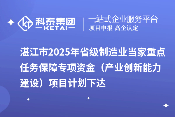 湛江市2025年省級(jí)制造業(yè)當(dāng)家重點(diǎn)任務(wù)保障專項(xiàng)資金（產(chǎn)業(yè)創(chuàng)新能力建設(shè)）項(xiàng)目計(jì)劃下達(dá)