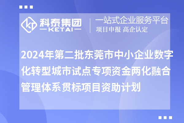 2024年第二批東莞市中小企業(yè)數(shù)字化轉(zhuǎn)型城市試點(diǎn)專項(xiàng)資金兩化融合管理體系貫標(biāo)項(xiàng)目資助計(jì)劃