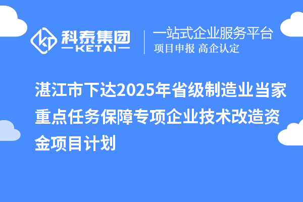湛江市下達2025年省級制造業(yè)當家重點任務(wù)保障專項企業(yè)技術(shù)改造資金項目計劃