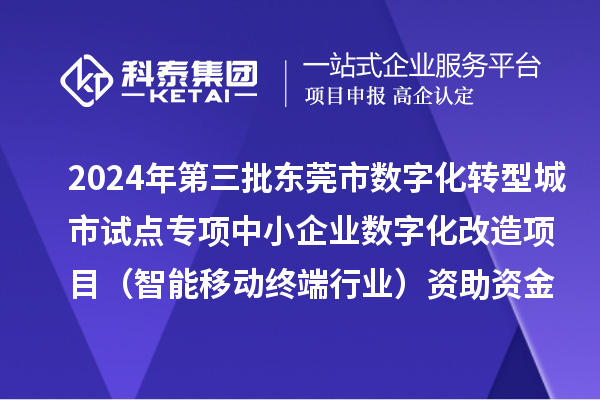 2024年第三批東莞市數(shù)字化轉型城市試點專項中小企業(yè)數(shù)字化改造項目（智能移動終端行業(yè)）資助資金撥付