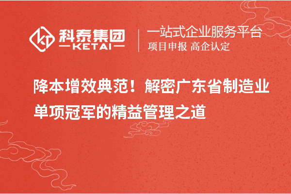 降本增效典范！解密廣東省制造業(yè)單項(xiàng)冠軍的精益管理之道