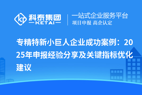 專精特新小巨人企業(yè)成功案例：2025 年申報經(jīng)驗分享及關(guān)鍵指標(biāo)優(yōu)化建議