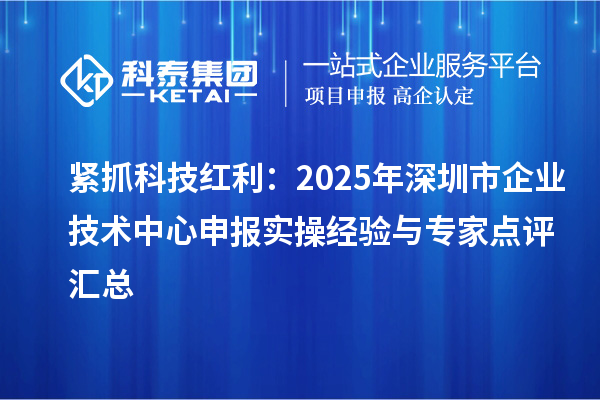 緊抓科技紅利：2025年深圳市企業(yè)技術(shù)中心申報實操經(jīng)驗與專家點評匯總