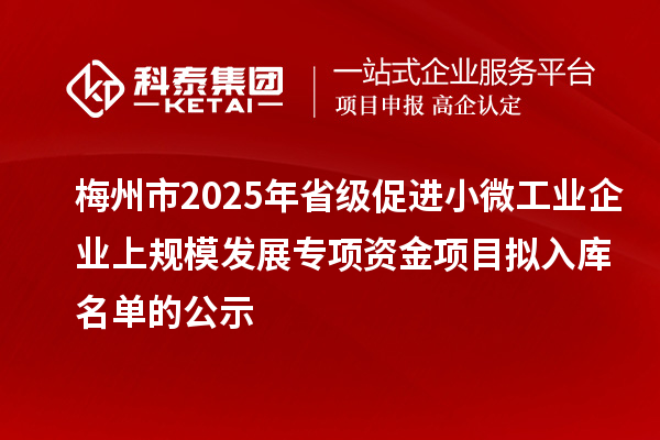 梅州市2025年省級(jí)促進(jìn)小微工業(yè)企業(yè)上規(guī)模發(fā)展專項(xiàng)資金項(xiàng)目擬入庫(kù)名單的公示