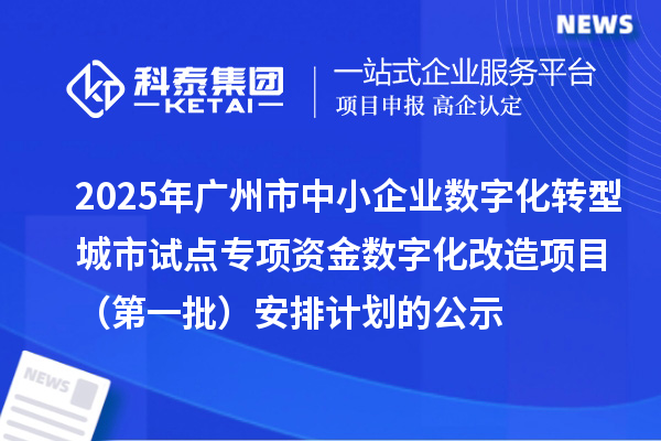 2025年廣州市中小企業(yè)數(shù)字化轉(zhuǎn)型城市試點專項資金數(shù)字化改造項目（第一批）安排計劃的公示