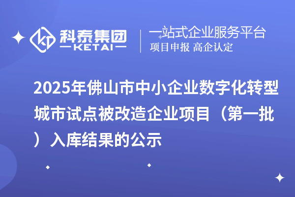 2025年佛山市中小企業(yè)數(shù)字化轉(zhuǎn)型城市試點(diǎn)被改造企業(yè)項(xiàng)目（第一批） 入庫(kù)結(jié)果的公示