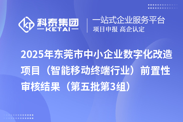 2025年東莞市中小企業(yè)數(shù)字化改造項目(智能移動終端行業(yè))前置性審核結(jié)果(第五批第3組)