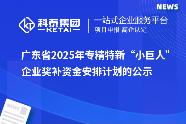 廣東省2025年專精特新“小巨人”企業(yè)獎補資金安排計劃的公示