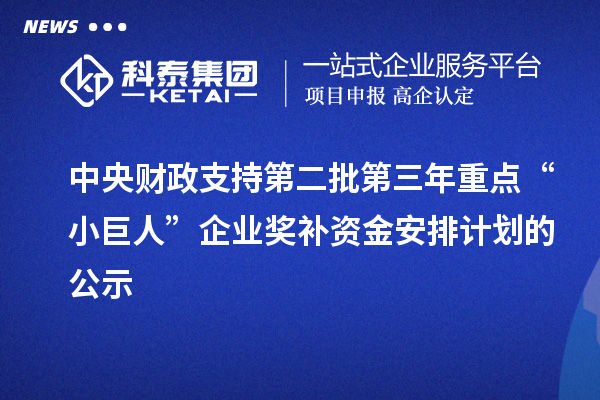 中央財政支持第二批第三年重點“小巨人”企業(yè)獎補資金安排計劃的公示