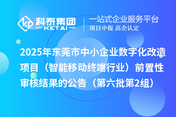 2025年東莞市中小企業(yè)數(shù)字化改造項(xiàng)目（智能移動終端行業(yè)）前置性審核結(jié)果的公告（第六批第2組）
