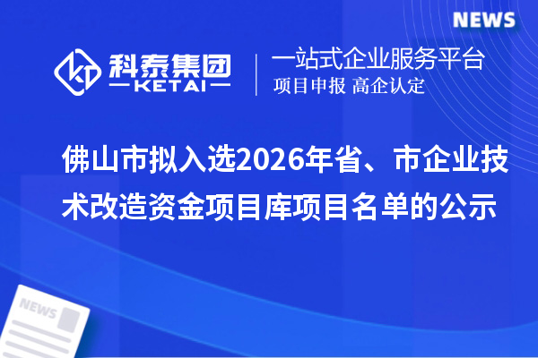 佛山市擬入選2026年省、市企業(yè)技術(shù)改造資金項(xiàng)目庫項(xiàng)目名單的公示