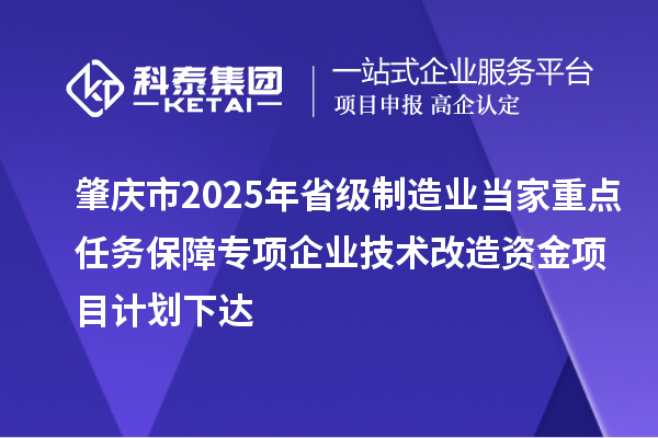 肇慶市2025年省級制造業(yè)當家重點任務(wù)保障專項企業(yè)技術(shù)改造資金項目計劃下達