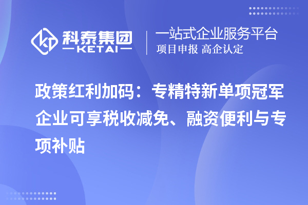 政策紅利加碼：專精特新單項冠軍企業(yè)可享稅收減免、融資便利與專項補(bǔ)貼