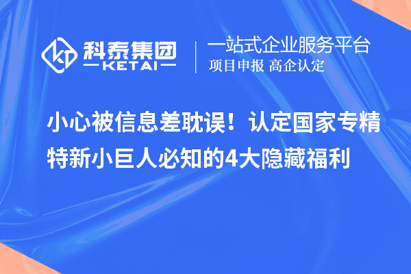 小心被信息差耽誤！認(rèn)定國家專精特新小巨人必知的4大隱藏福利