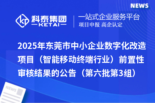 2025年東莞市中小企業(yè)數(shù)字化改造項(xiàng)目(智能移動終端行業(yè))前置性審核結(jié)果的公告(第六批第3組)