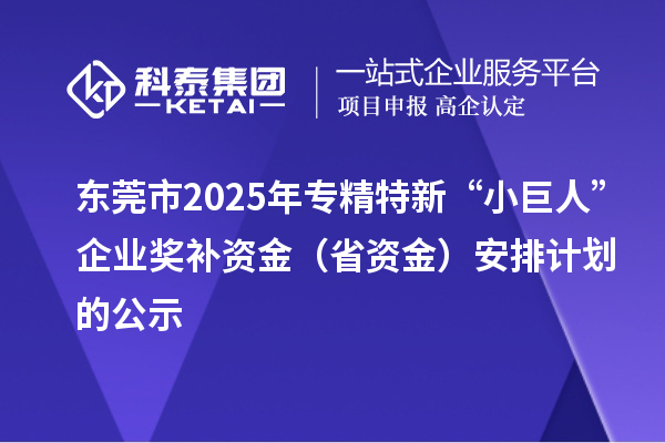 東莞市2025年專精特新“小巨人”企業(yè)獎補資金（省資金）安排計劃的公示