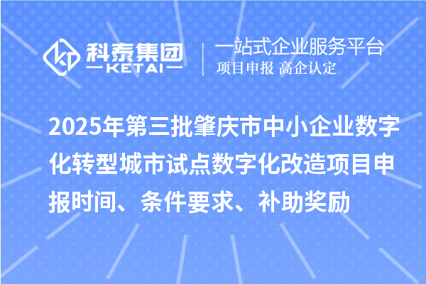2025年第三批肇慶市中小企業(yè)數(shù)字化轉(zhuǎn)型城市試點數(shù)字化改造項目申報時間、條件要求、補助獎勵