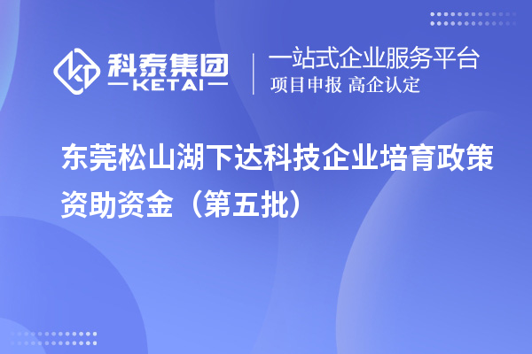 東莞松山湖下達(dá)科技企業(yè)培育政策資助資金（第五批）