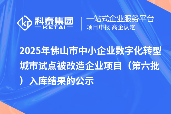 2025年佛山市中小企業(yè)數(shù)字化轉(zhuǎn)型城市試點(diǎn)被改造企業(yè)項(xiàng)目（第六批）入庫(kù)結(jié)果的公示