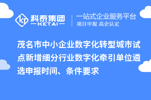 茂名市中小企業(yè)數(shù)字化轉(zhuǎn)型城市試點(diǎn)新增細(xì)分行業(yè)數(shù)字化牽引單位遴選申報(bào)時(shí)間、條件要求