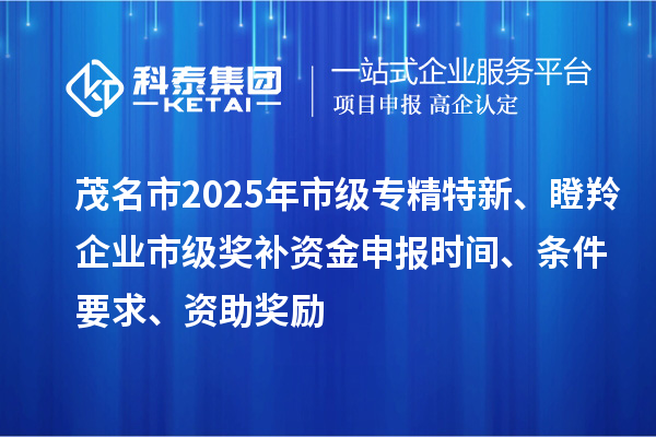 茂名市2025年市級(jí)專(zhuān)精特新、瞪羚企業(yè)市級(jí)獎(jiǎng)補(bǔ)資金申報(bào)時(shí)間、條件要求、資助獎(jiǎng)勵(lì)