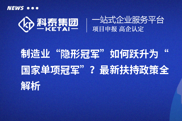 制造業(yè)“隱形冠軍”如何躍升為“國家單項冠軍”？最新扶持政策全解析