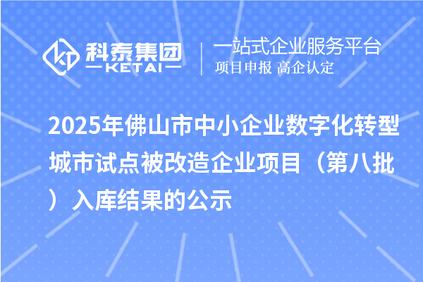 2025年佛山市中小企業(yè)數字化轉型城市試點被改造企業(yè)項目（第八批） 入庫結果的公示