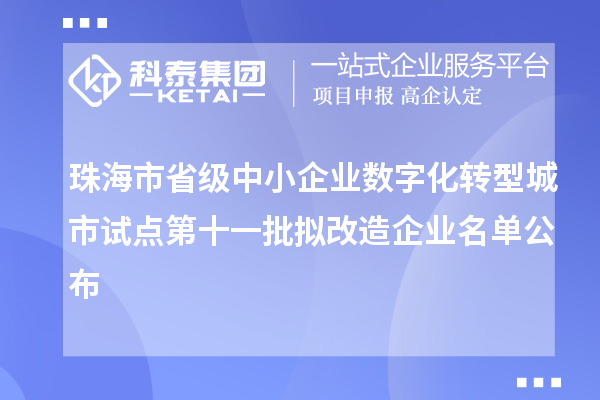 珠海市省級中小企業(yè)數字化轉型城市試點第十一批擬改造企業(yè)名單公布