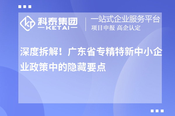 深度拆解!廣東省專精特新中小企業(yè)政策中的隱藏要點