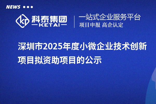 深圳市2025年度小微企業(yè)技術(shù)創(chuàng)新項目擬資助項目的公示