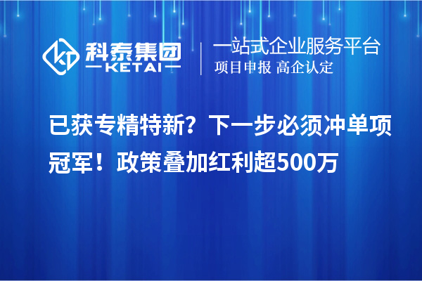 已獲專精特新？下一步必須沖單項冠軍！政策疊加紅利超500萬