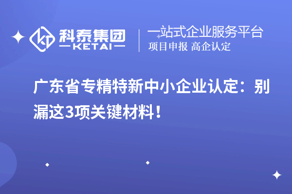 廣東省專精特新中小企業(yè)認定：別漏這3項關鍵材料！