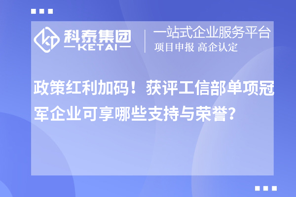 政策紅利加碼！獲評(píng)工信部單項(xiàng)冠軍企業(yè)可享哪些支持與榮譽(yù)？
